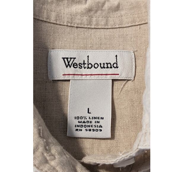Westbound Ecru Eyelet Trim Button Up 100% Linen Long Sleeve Shirt Womens Sz L - Picture 3 of 10